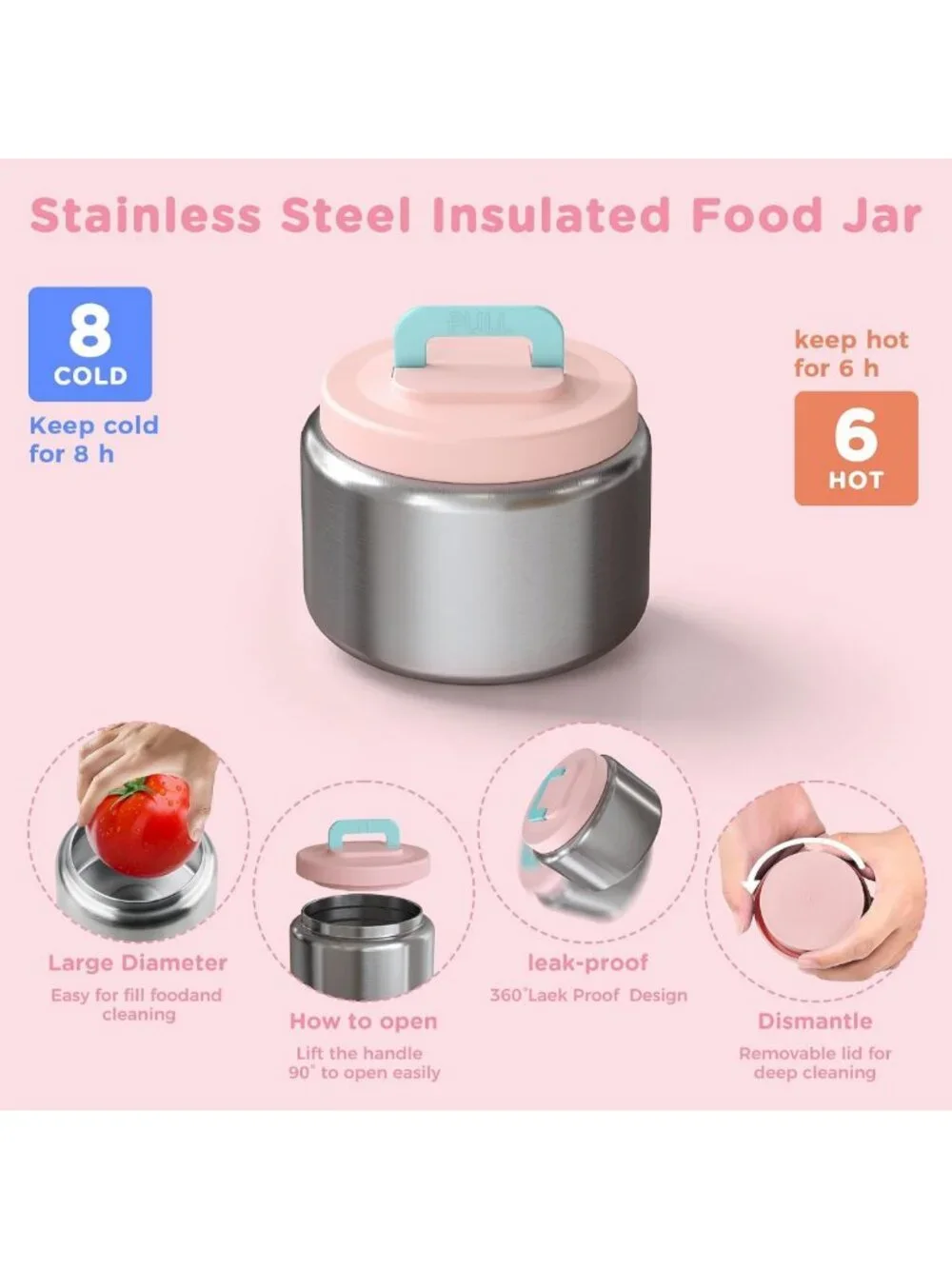 Insulated Stainless Steel Bento Box Set for Kids & Adults - 8oz Food Jar
